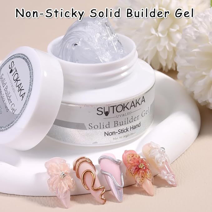 Solid Builder Nail Gel, 3D Sculpting Gel Non-Stick Hand Carving Glue Extension with Flower Silicone Mold, Sculpture Pen for Carving Patterns Decoration Nail Art Salon Home DIY