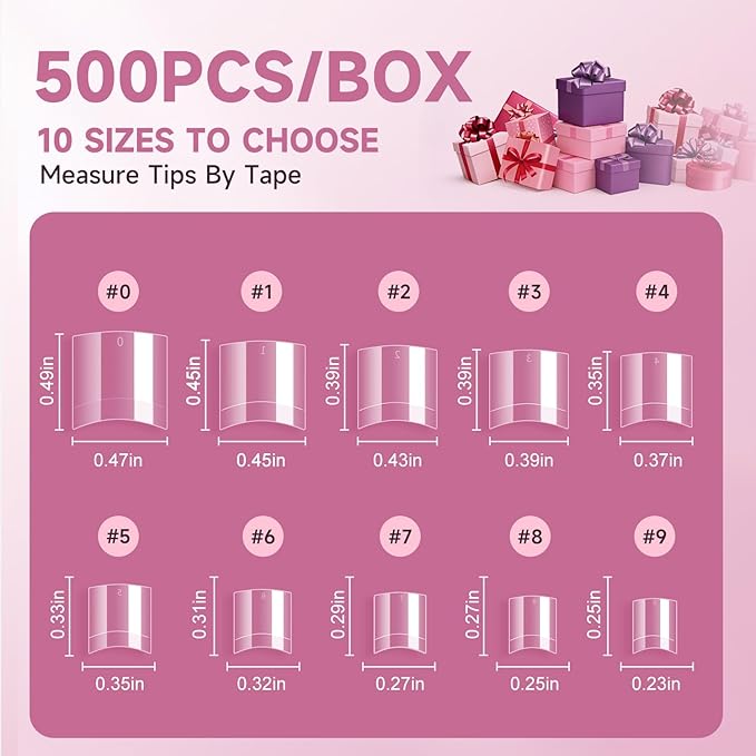 Buqikma 500PCS Short Nail Tips for Acrylic Nails - Clear False Short Artificial Tips for Manicure with Box（Pink Box with Tips）