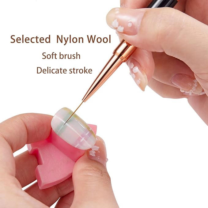 Nail Art Brushes Set, 5pcs Double-Ended Acrylic Nail Art Brushes Liner Detail Thin Brushes Nail Drawing Pen 3D Nail Art Decorations for Acrylic Application Salon at Home DIY Manicure