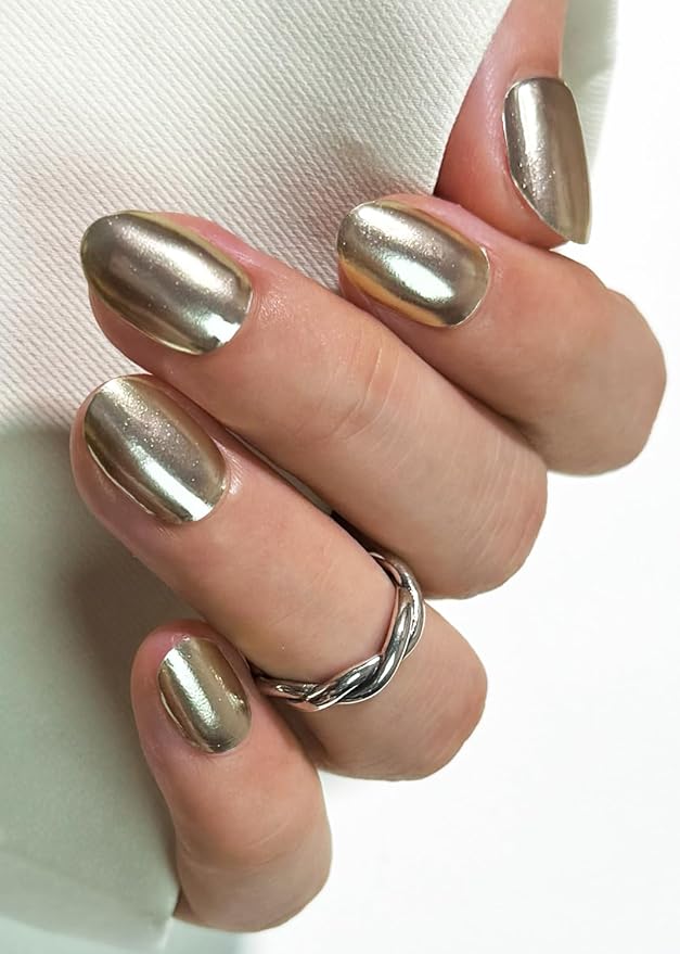 Semi Cured Gel Nail Strips, Chrome Silver 20pcs Adhesive UV Sticker, Wraps for Home Manicure DIY