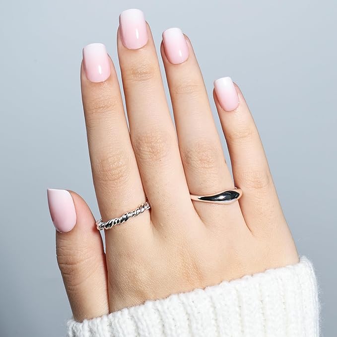 Press On Nails - Short Square Light Pink Press on Nails Glossy Finish Nails Press Ons for Women DIY Fake Nails Kit with Glue, Reusable Glue on Nails Short in 15 Sizes - 30pcs, Blush Milk