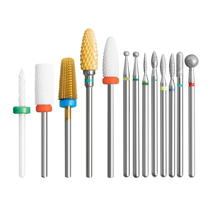 13PC Nail Drill Bits Set, Drill Bits for Nails,1pcs 5 in 1 Nail Drill Bit +4pcs Ceramic Nail Drill Bits+8pcs Diamond Drill Bits,Cuticle Remover Bits for Acrylic Gel Dip Powder Nail File Machine