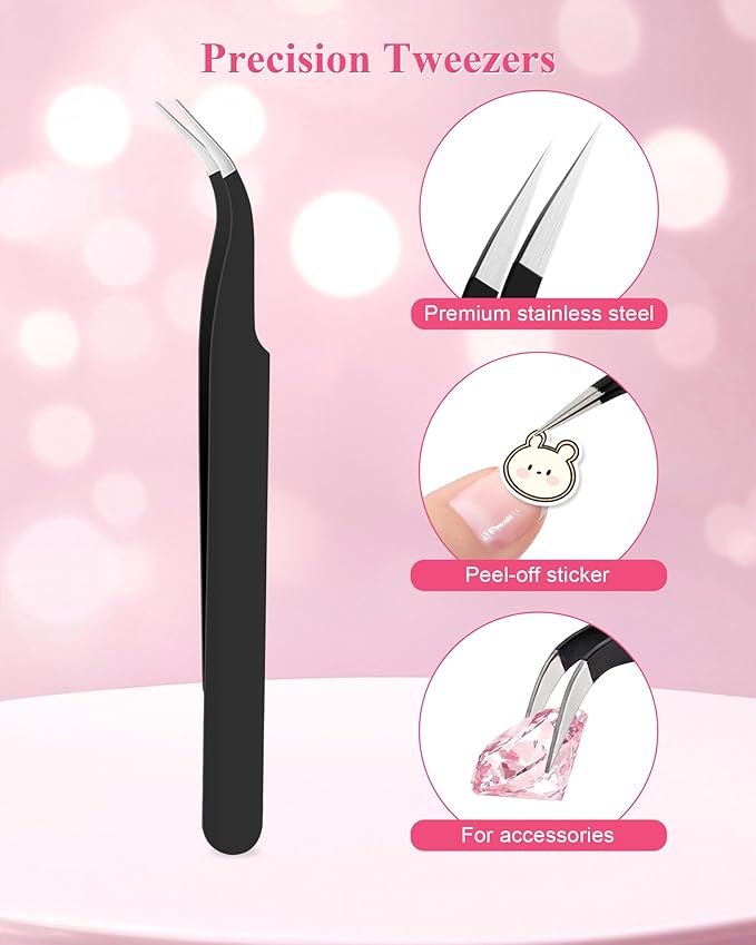 Difenni Rhinestone Picker Tool, Wax Pencil for Rhinestones Tool, Dual-Ended DIY Nail Bedazzling Tools with 2 Extra White and 2 Extra Pink Replaceable Wax Head and 1 Tweezer(White and Pink)