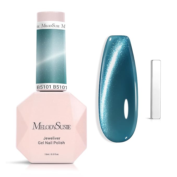 MelodySusie Silky Cat Eye Gel Nail Polish, Mermaid Blue Glitter Holographic Magnetic Nail Polish with Magnet, 0.5 Fl Oz UV Nail Polish for Nail Art Manicure Salon DIY at Home B5101