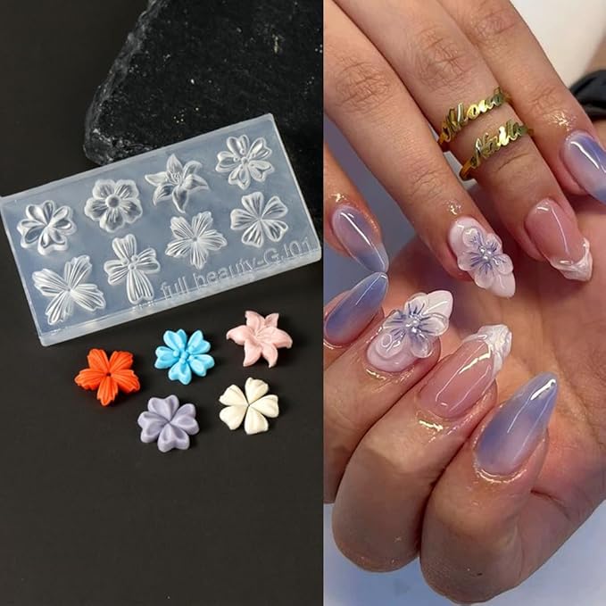 4pcs Silicone Nail Molds Small Flower Mould 3D Gel Nail Art Carving Templates Spring Summer Floral Manicure Tools