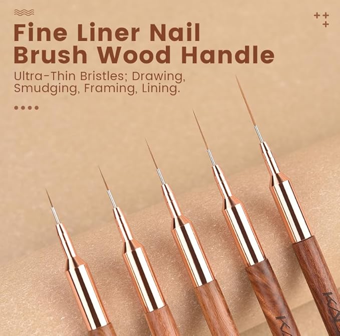 KADS Fine Liner Brush, Nail Art Striping Brushes 6/9/12/15/18mm Thin Line Nail Brush Detail Drawing Brush Gel Nail Polish Brush (Set of 5Pcs)