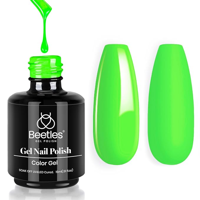 Beetles Neon Green Gel Nail Polish, 15ml Soak Off UV LED St Patricks Day Nails Lamp Salon DIY Home Gift for Women Lime Green