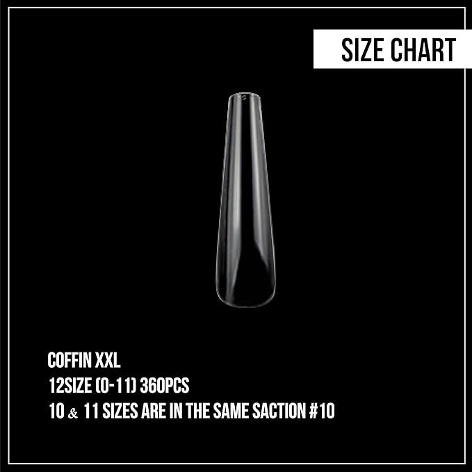 Nail Gel-X Natural Coffin XXL Tips Set - NeVi USA Premium Quality, 360 Tips in 12 Sizes - Complete DIY Nail Extension Kit | No Size 00 Included #10&11 are in the same section #10