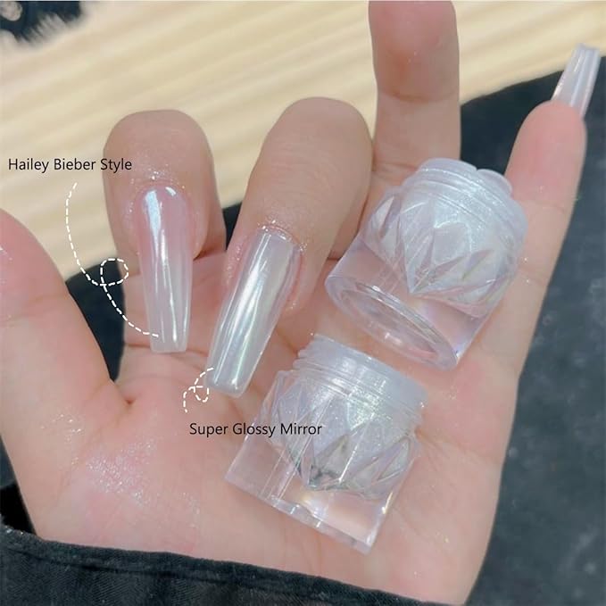 2 Boxes White Pearl Chrome Nail Powder, Moonlight Mirror Effect Metallic Powders Aurora Magic Pearlescent Nail Powder for Manicure Decorations