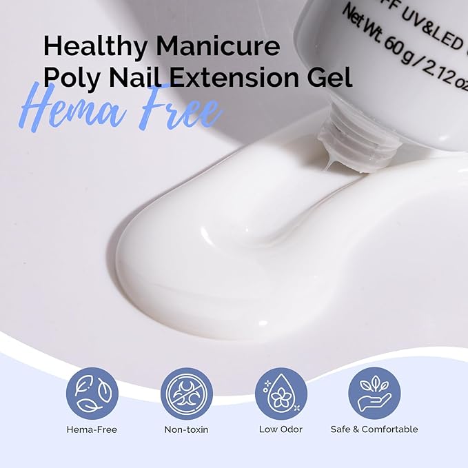 MelodySusie Poly Nail Extension Gel 60g Hema Free Soak Off UV Lamp Cured Nail Thickening Nail Art Design Manicure Gift for Women 013