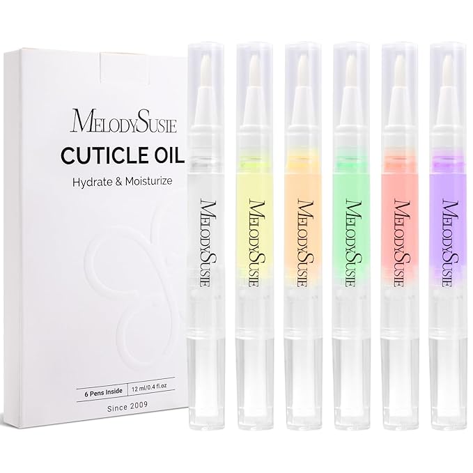 MelodySusie 6Pcs Cuticle Oil Pen Set,Nail Moisturizing Cuticle Oil Enriched with Vitamin E,Softens and Repairs Cuticles,Nail Strengthener,Protects Damaged Skin,Thin Nails,for Home and Salon Use