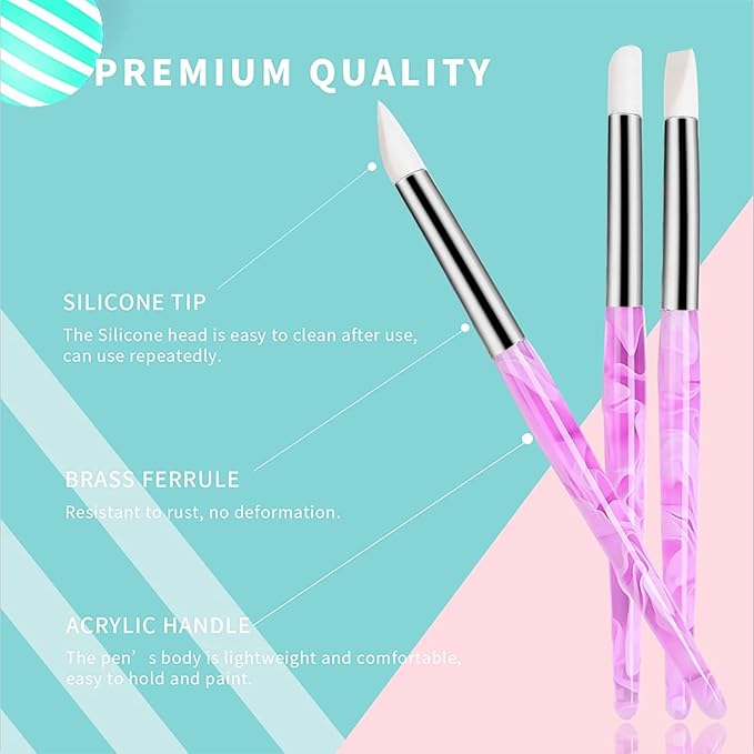 BQAN 5Pcs Nail Art Sculpture Pen, Silicone Nail Art Brushes for Gel, Acrylic Nails, Foil Carving, Drawing & Shaping, Nail Art Tools for Home Salon