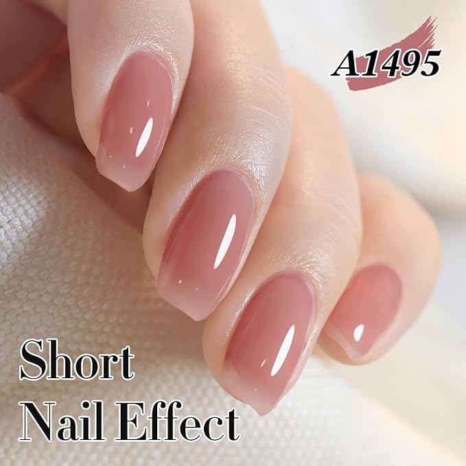 Double Rhythm Gel Polish 15ML Jelly Sheer Pastel Light Milky Color Pearl White Bottle 1 PC 0.5 OZ Full Size Nail Art Salon at Home (Jelly Purple Pink-D1495)