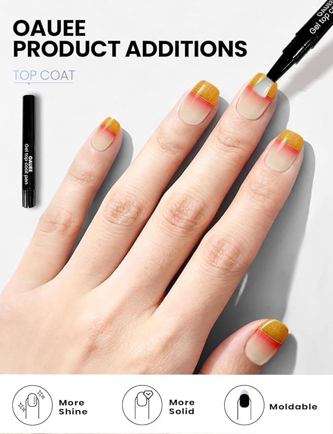 Semi Cured Gel Nail Strips | Built-In Gel Top Coat | UV Light Required | Salon Quality, Easy Application And Removal (Gilded Crescent）