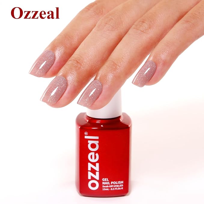 Glitter Gel Polish,Nude Mauve Pink Iridescent Glitter Gel Nail Polish Sparkle Shimmer Fall Winter Rainbow Soak off LED UV for Art DIY Manicure 15ML