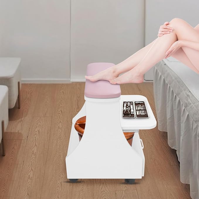 Pedicure Foot Rest, Manicure Foot Rest w/Wheels, Upgrade Widen Footrest Pedicure Foot Stool Stand, Portable Foot Bath Spa Cart Foot Massage Station Footrest, Home Beauty Salon Nail Foot Trolley Cart