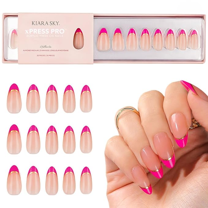 Kiara Sky Press On Nails | XPRESS PRO 100% Acrylic Nails | 30-Piece Kit Includes Nail Glue, Cuticle Pusher, File & Prep Pad | Almond Medium - Hotlanta