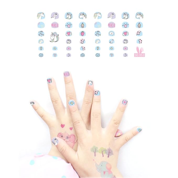 Unicorn 3D Nail Art Stickers Decals Self-Adhesive for Kids Little Girls, 270+ Cute Nail Tip Star Crown Princess Nail Manicure for Fingernails Toenails Birthday Party Supplies Gift Favors