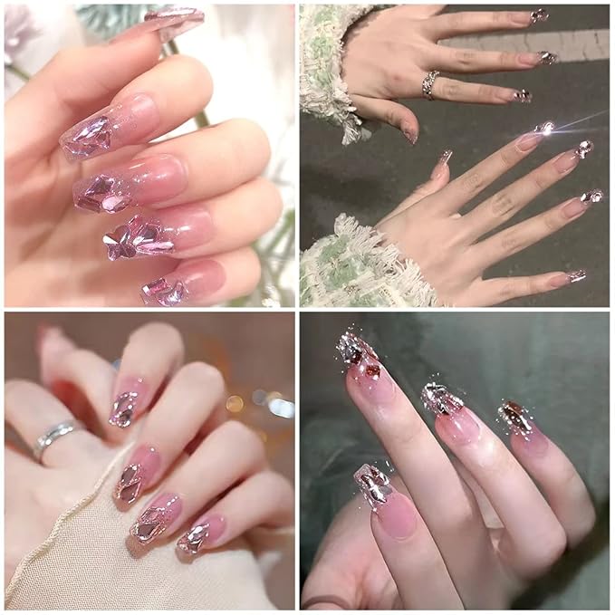 3 Boxes Light Pink Nail Rhinestones 240 Multi-Shapes Flatback Big Gems Round Beads K9 Glass Stones Diamonds Jewels Nail Art Charms for Nails Face Eyes Makeup DIY Crafts Tumblers Bottles Clothes
