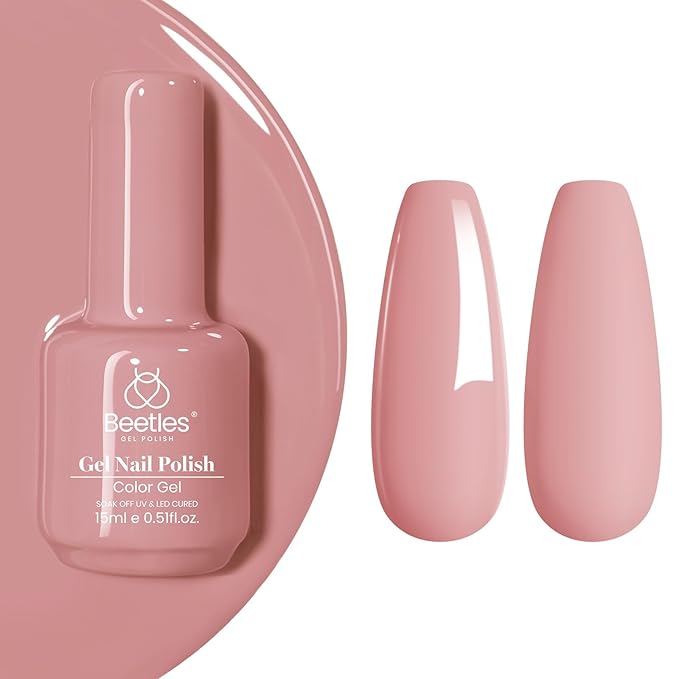 Beetles Pink Gel Polish - Dusty Mauve 15ML/0.51Fl Oz, Nude Pink Gel Nail Polish, Soak Off UV LED Lamp Nail Art, Long-Lasting Manicure Salon DIY Home Spring Nails - Gifts for Her