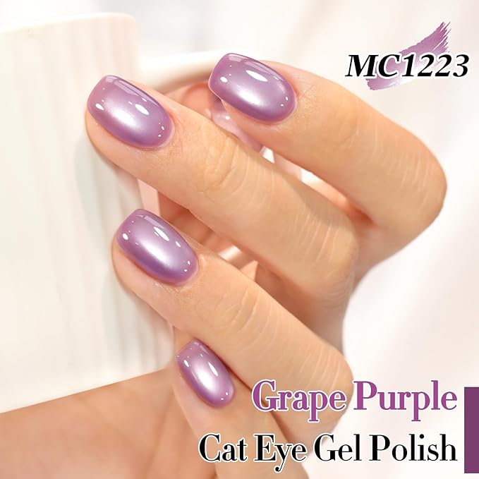 Double Rhythm 15ML Jelly Glass Cat Eye Gel Polish with Magnet Holographic Glitter Shimmer Translucent Sheer Color Salon Soak Off Magnetic Nail at Home (Grape Violet-MC1223)