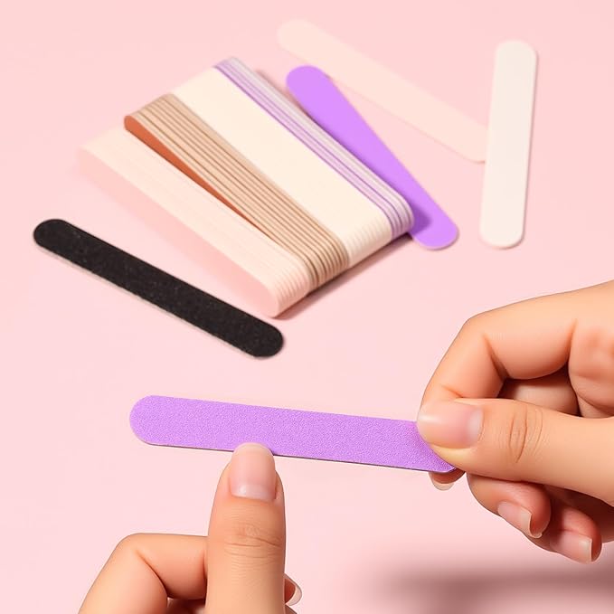Makartt Mini Nail Files: 100/180 Grit Emery Boards for Nails, 100 Pcs Disposable Doubled Sided Coarse & Fine Bulk Manicure Kit Home Salon Use(Black White Pink Purple Brown)