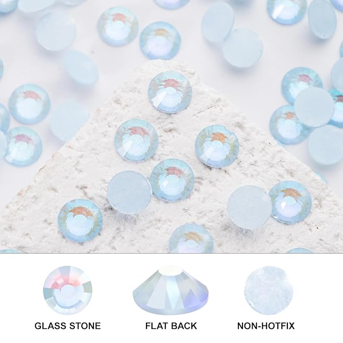 Novani 3000 Pieces Flatback Rhinestones Glass Round Gems F-Lt.Blue Crystals for Nail Art DIY Crafts Clothes Shoes,SS12,3.0-3.2mm