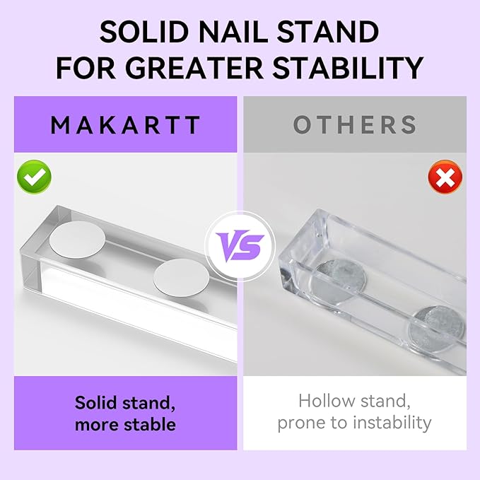 Makartt Nail Stand: Nail Holder for Painting Nails DIY, Magnetic Press on Stand Pink and Purple for Art Display Practice, Purple Glitter Flower Fake Holder for Home Salon with Reusable Adhesive Putty