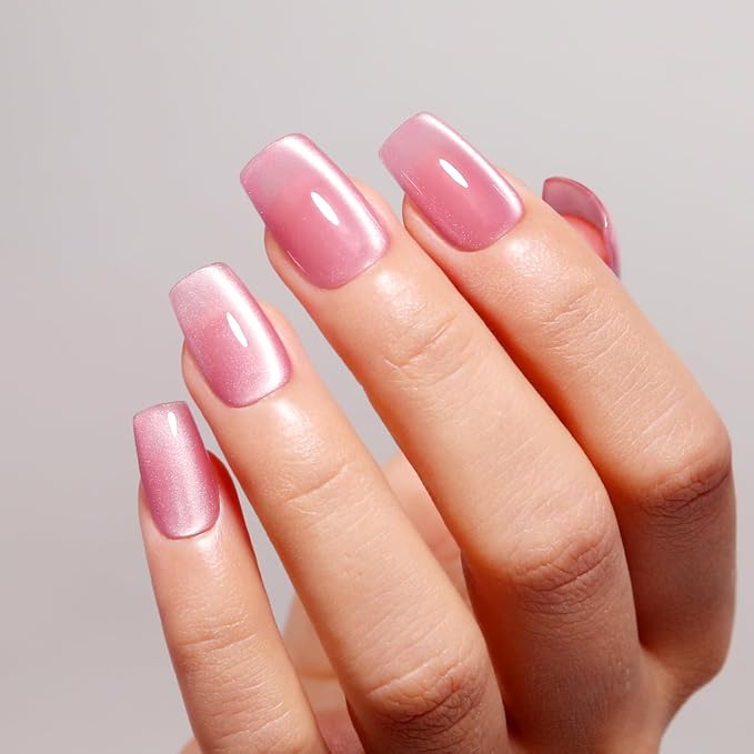 Imtiti Cat Eye Gel Nail Polish, 15ml Jelly Pink Glitter Cat Eye Gel Polish With Magnet Magnetic Crystal Holographic Galaxy Sparkly Soak Off UV Led Manicure