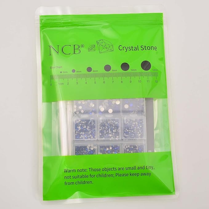NCB 8000pcs Non Hotfix Rhinestones 10 Sizes Flatback Crystal Glass Rhinestones with Tweezers and Picking Pen for Nail Art Clothes Bags Phone Decorations Crafts DIY (006 Sapphire Mix SS3-SS30)