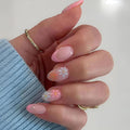 Flower Fake Nails Medium Almond Press on Nails Pink French Tip False Nails Summer Spring Nails Press Ons Glossy Full Cover Glue on Nail Acrylic Stick on Nail for Women Decorations Set 24Pcs