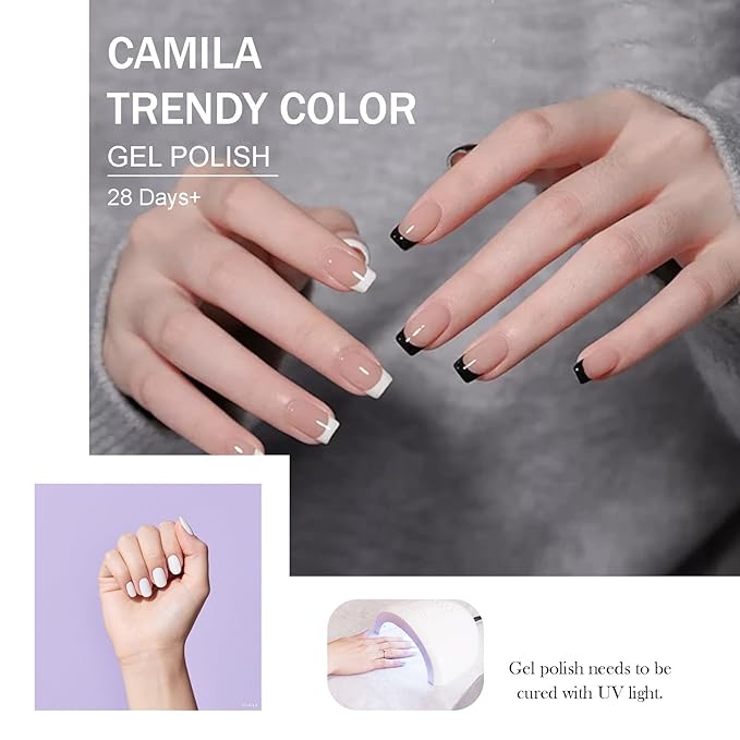 CAMILA ¿ 6pcs 15ml Hema Free Tpo Free Gel Polish Set Black and White Gel Nail Polish Kit Soak Off Gel Polish Manicure Salon For Women N Set