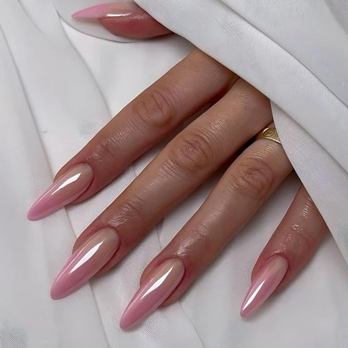 Chrome Hot Pink Semi Cured Gel Nail Strips 20Pcs Glitter UV Gel Nail Stickers Glossy Ombre Nails Polish Strips UV/LED Light Needed Self Adhesive Full Polish Nails Wraps for Women