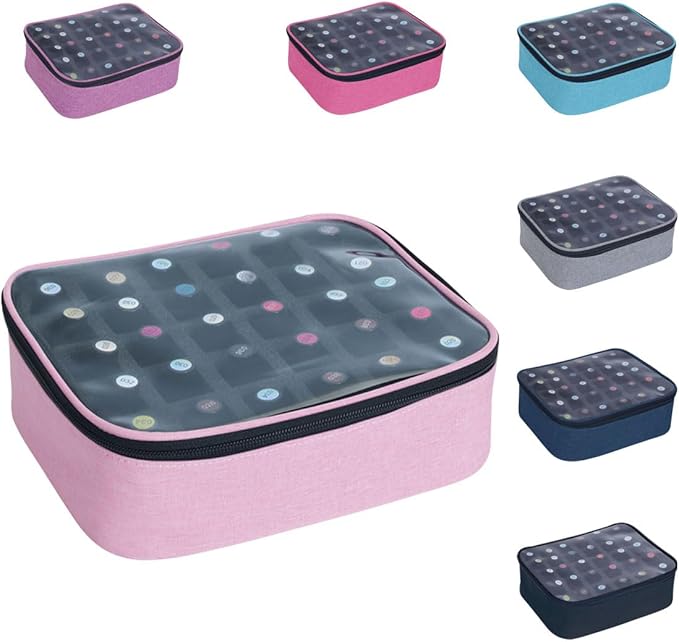 Small Clear Nail Polish Organizer Holds 30 bottles(15ml-0.5fl.oz) Nail Polish Case Multifunctional Nail Polish Bag organizer, Cosmetic Travel Makeup Cases for Women Pink