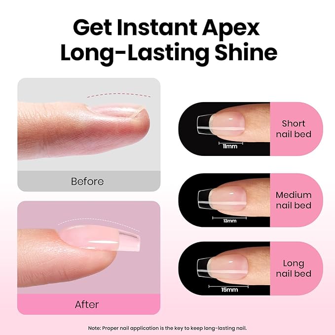 Beetles Tipex Lite Apex Nail Tips Kit,Coffin Short, 192pcs 16 Sizes, with UV Nail Glue, Base & Top Coat, Mini Nail Lamp, Nail Clipper & Cuticle Nipper,Pre-Building Pre-Etched Acrylic Tips Kit
