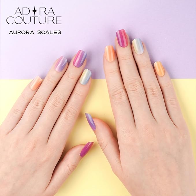 Semi Cured Gel Nail Strips with 20 Pieces - UV Gel Stickers, Manicure Kit, Easy Application Wraps Includes Prep Pads, Nail File, Wooden Stick - UV Light Required (Aurora Scales)