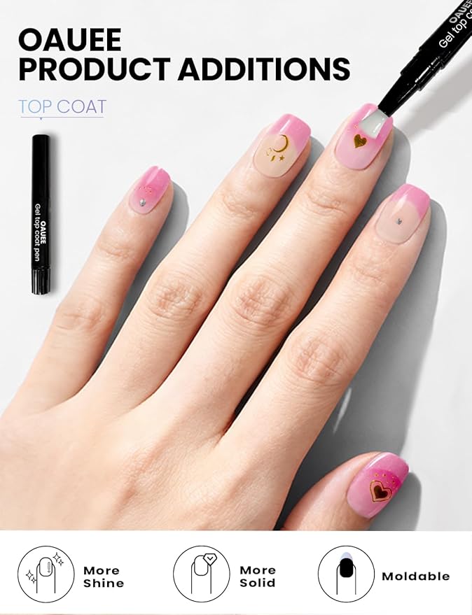 Semi Cured Gel Nail Strips | Built-In Gel Top Coat | UV Light Required | Salon Quality, Easy Application And Removal (Pink Elegance）