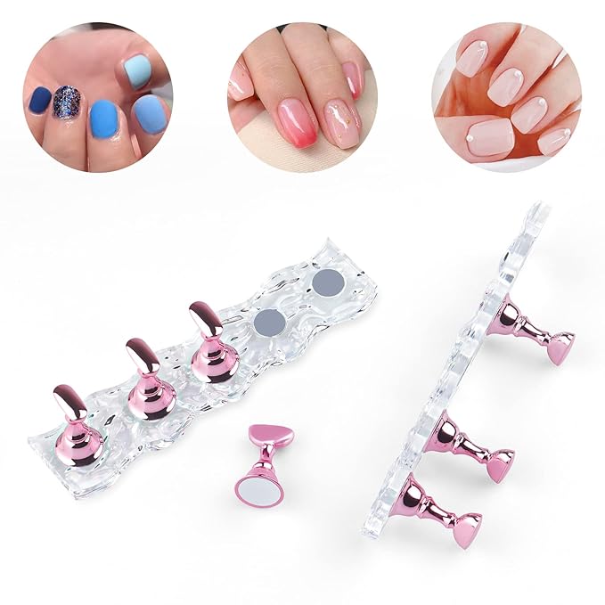 JUSTOTRY 2 Sets Nail Holder Stand for Press on Display, Magnetic Fake Wave Shape Holder and Painting Practices, Beginner Acrylic Salon Equipment and Decor