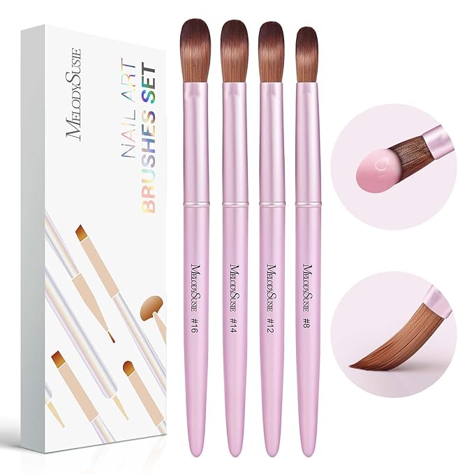 MelodySusie 4Pcs Acrylic Nail Brush Set, Size 8/12/14/16 Professional Nail Brushes for Acrylic Powder Nail Extension and 3D Nail Carving for DIY Home Salon
