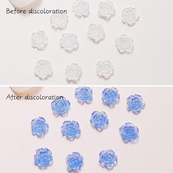 400 PCS Color Changing Flowers Nail Charms,3D Camellias Nail Decoration,Color Changing Camellia Acrylic Charms,Resin Flowers Charms Nails
