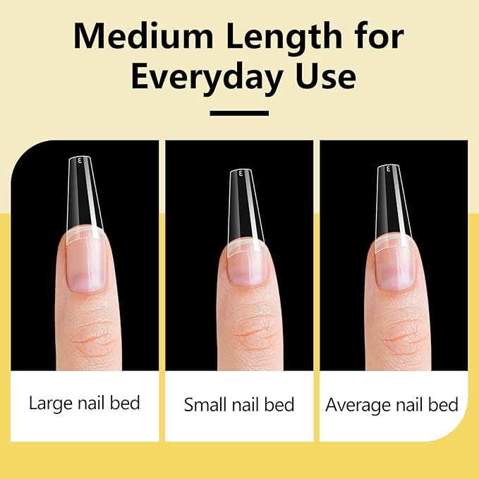 Yokilly 1000PCS Coffin Nail Tips and Glue, Clear Natural False Acrylic Nail Tips, Half Cover 10 Sizes French Artificial Nail Tips Manicure with Nail Clipper, Nail Files and Glue for Dip Powder