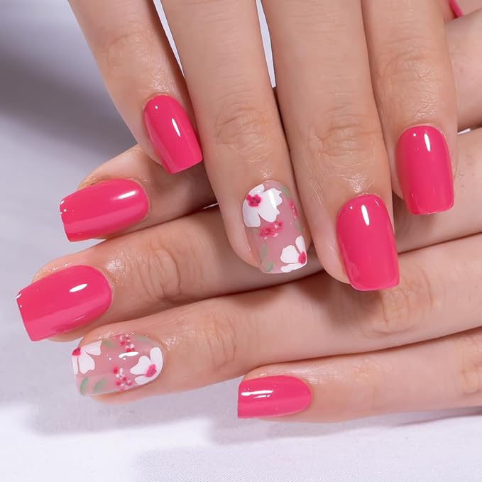 Curvlife Soft Gel Press on Nails with Scarlet Design Full Cover Fake Nails for Women Reusable Nail Kit with Nail Glue Adhesive Tabs