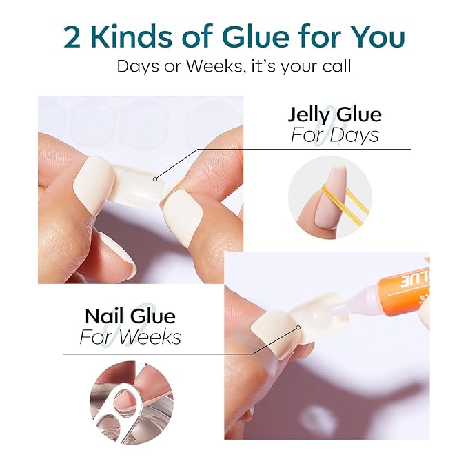 Modelones Hazy Blue Press on Nails, Short Square Fake Nails, Reusable Nail Kit with Nail Glue Adhesive Tabs Mini Nail File, Nails Press Ons 32Pcs16 Sizes, Women Girl Gift