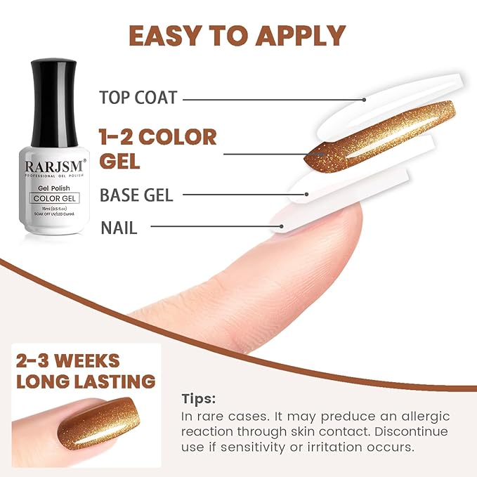 RARJSM Nude Glitter Gel Nail Polish Bronze Golden Rainbow Glitter Chunky Iridescent Sparkle Shimmer Diamond Transparent Gel Polish Single Bottle Soak off UV LED Cured for Home Salon Manicure