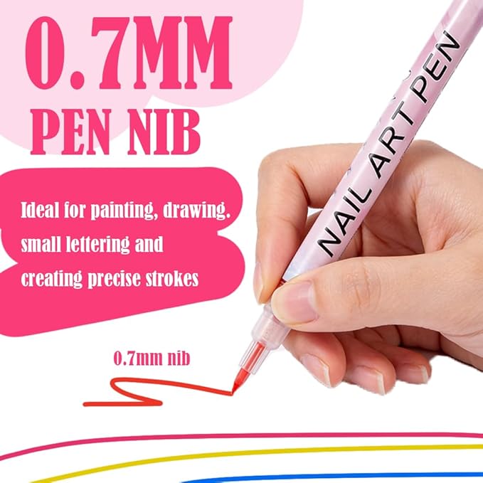 12 Colors Nail Art Pens Set, 2026 New Nail Marker, 0.7mm Quick-Drying Waterproof Polish Pens with Dotting Liner,Nail Art Tools for Graffiti Dotting Drawing Painting Point Liner DIY (2 Set)