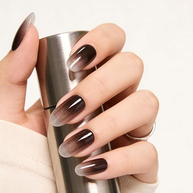 Black White Ombre Press on Nails, Medium Reusable & Natural Acrylic False Nails, Stick on Nails for Women Gift, Glue on Nails Kit 30 Pcs