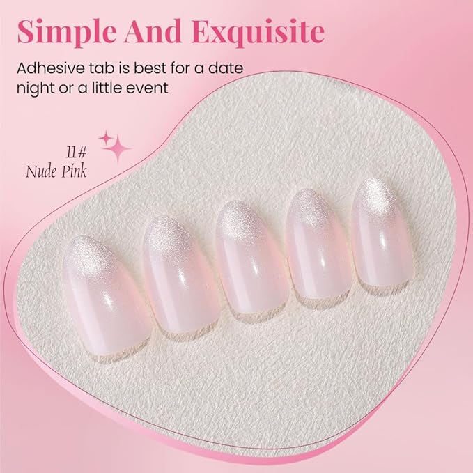 Cat Eye Ombre Pink Press On Nails Short Almond 30 Pcs, Designer Reusable Acrylic Fake Nails with Glue, Glossy Soft Gel Nails Wedding and Party, Stick On Glue On Nails, Nails fro Women Gift