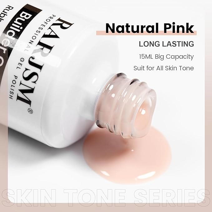 RARJSM Rubber Base Coat Gel Polish Nude Natural Pink Skin Tone Rubberbase Gelpolish for Nails Natural Color French Manicure Extend Soak Off Curing Requires Single Bottle 15ml Salon Home DIY Use