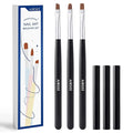 AIRSEE Nail Art Clean Up Brush Set, 3 Pcs Flat/Oval/Fine Angled Gel Brushes for Removing Polish Mistakes on Cuticles, Detailed Cleaning, Nail Design, DIY, Manicure, Black with Protective Caps