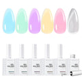 Makartt Pastel Gel Nail Polish Set: 6 Colors Jelly Gel Polish Kit 15ML One N'Done Spring Summer Glass Translucent Pink Blue Purple Yellow Green Cat Eye UV LED Nail Art Manicure Gift for Women